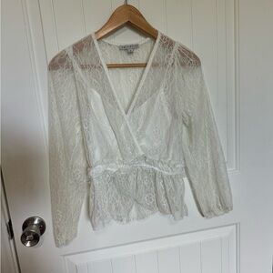 Haute monde white lace top size S